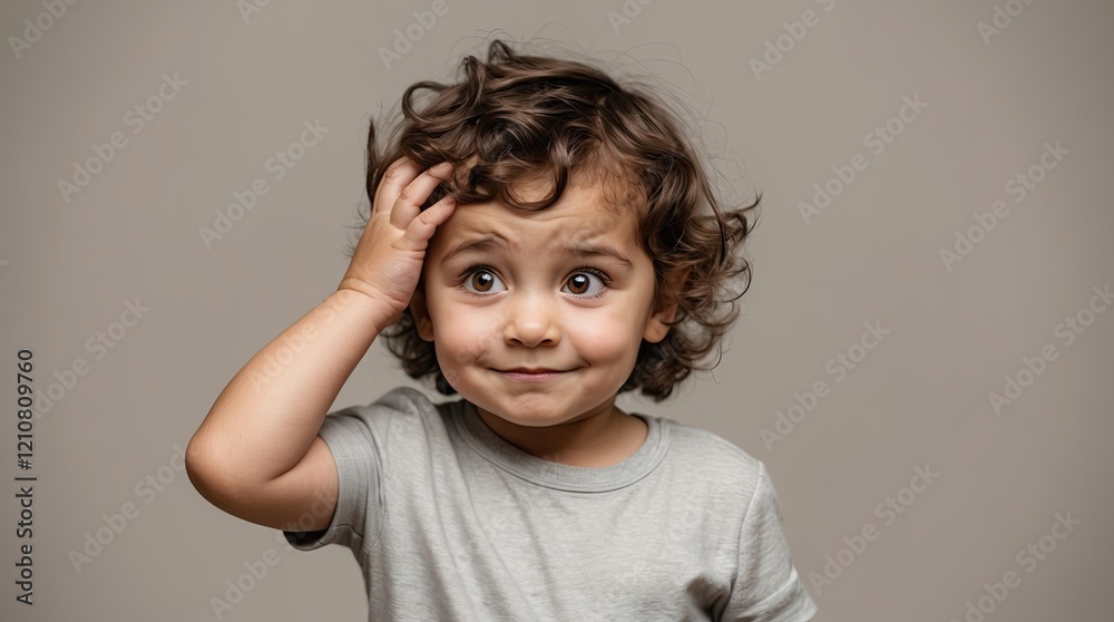 Curious Child with Curly Hair Looking Thoughtful Curious Child with Curly Hair Looking Thoughtful