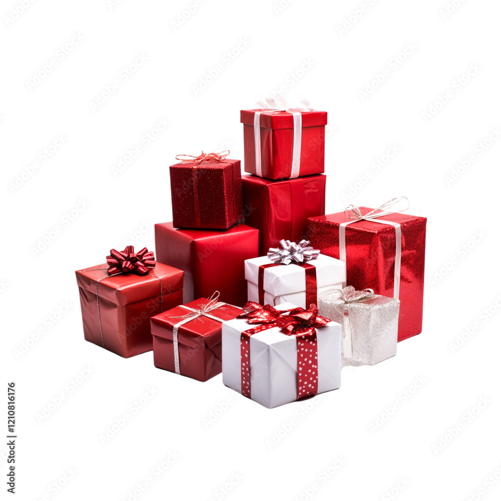 Obraz premium Red and white gift boxes holiday presents festive season