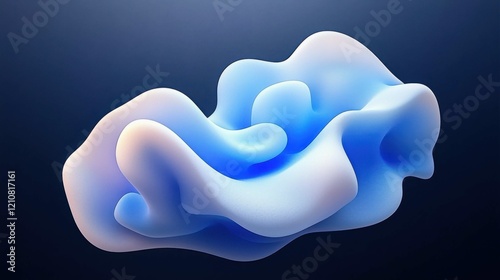 A fluid, abstract shape in blue and white hues, appearing soft and modern against a dark background, showcasing elegant 3D design.