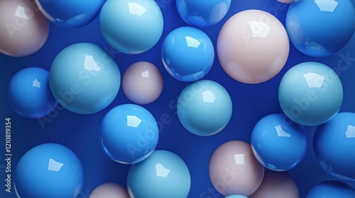 A visually charming arrangement of vibrant spheres in various sizes and colors on a deep blue background, creating a modern and abstract aesthetic.