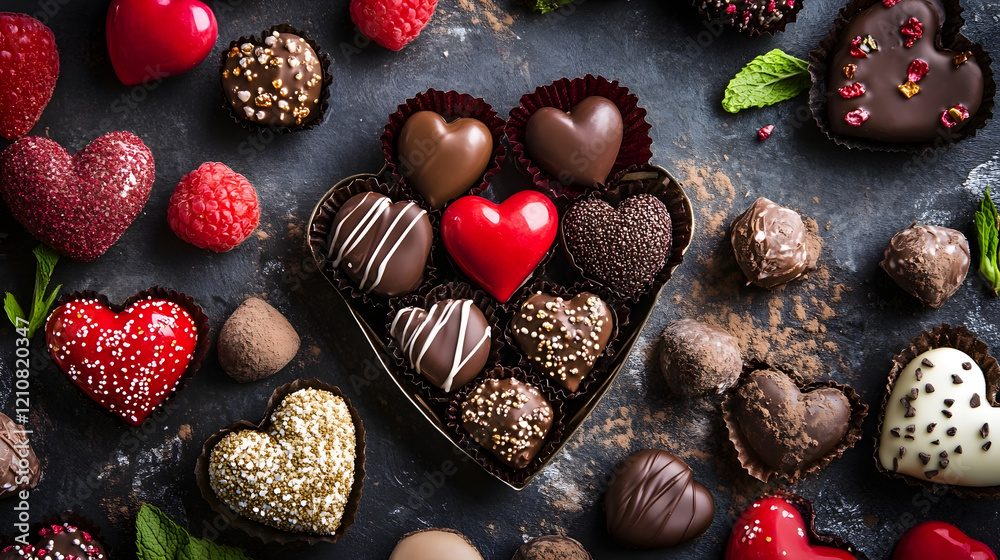 Assorted Gourmet Chocolate Heart Shapes for Romantic Gift : Generative AI