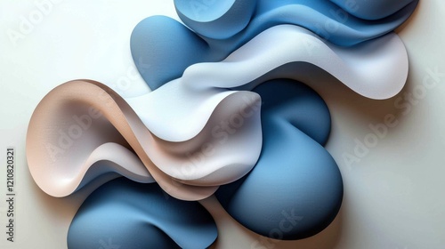 An abstract composition featuring fluid shapes in various shades of blue and white, creating a harmonious and modern design.