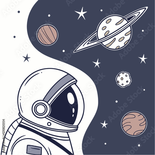 Astronaut's Cosmic Gaze: An astronaut, helmet gleaming, gazes into the vast cosmos, planets and stars dotting the infinite canvas, suggesting wonder and exploration.