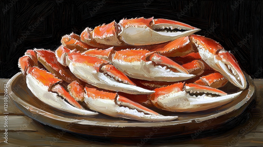 Pile of cooked crab claws on a wooden plate. Pile of cooked crab claws on a wooden plate.