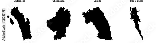 Chittagong, Chuadanga, Comilla, Cox S Bazar outline maps