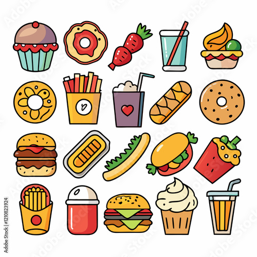 fast food icons set