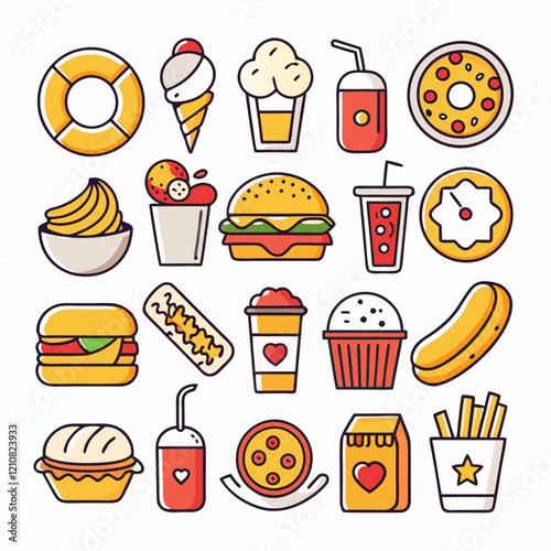 fast food icons set