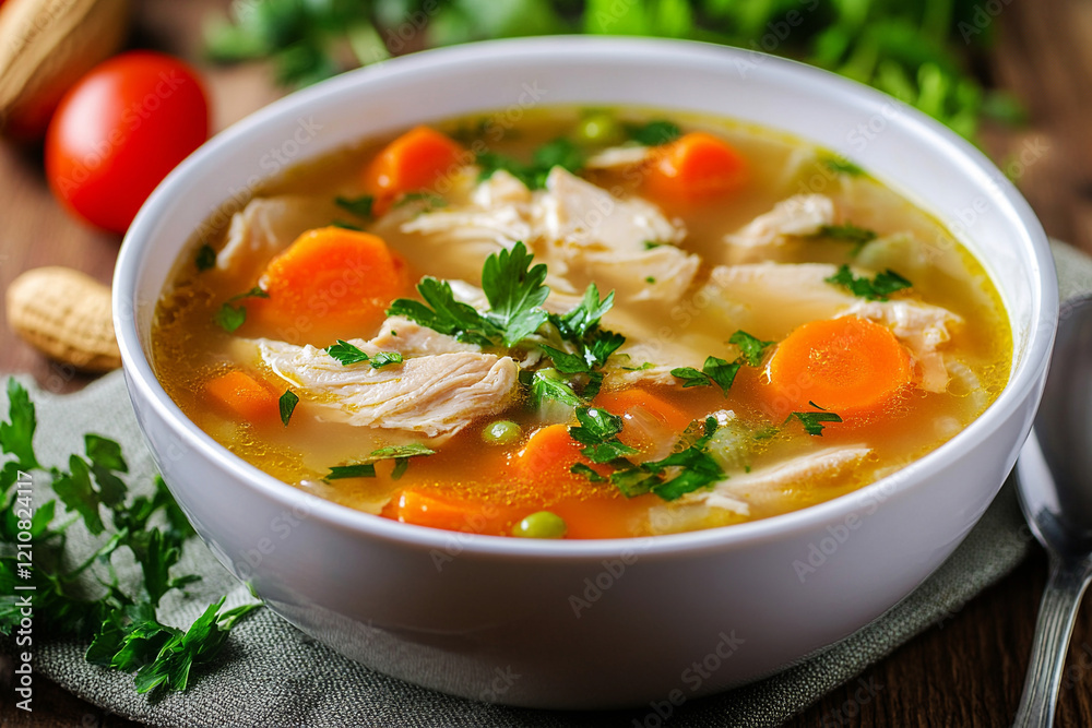 Chicken soup with peanut sauce on the table Chicken soup with peanut sauce on the table