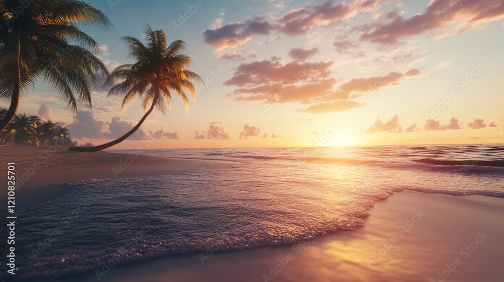 sunset beach scene with palm trees and soft waves, high detail, warm and peaceful, calming and vibrant, tropical and serene landscape sunset beach scene with palm trees and soft waves, high detail, warm and peaceful, calming and vibrant, tropical and serene landscape