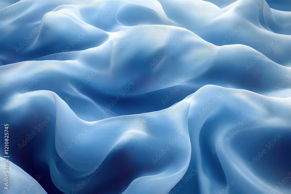 Obraz premium Abstract representation of flowing blue fabric with soft, wavy textures.