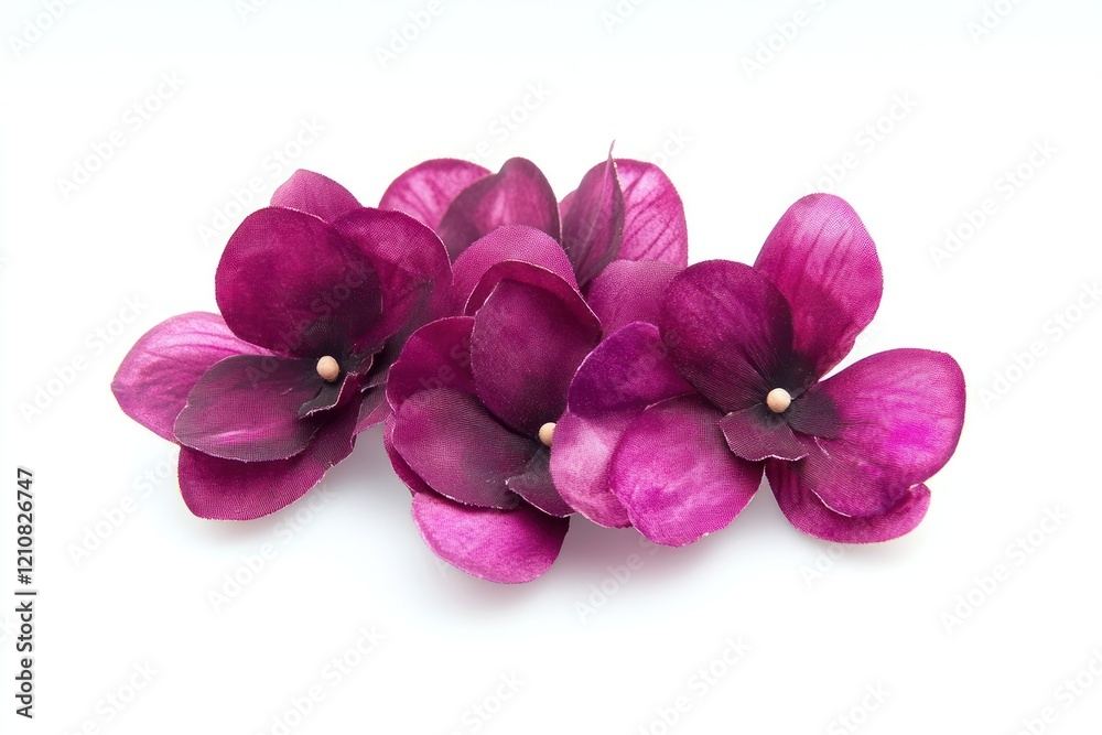 Obraz premium Purple artificial flowers, studio shot, white background, craft decoration
