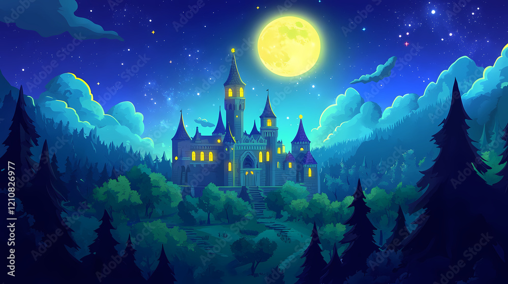 Naklejka premium enchanting moonlit castle