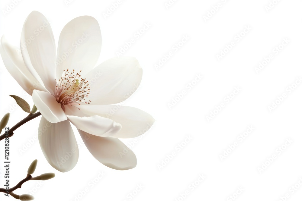 Obraz premium White magnolia blossom, branch, spring, studio, isolated, background, design, floral, greeting