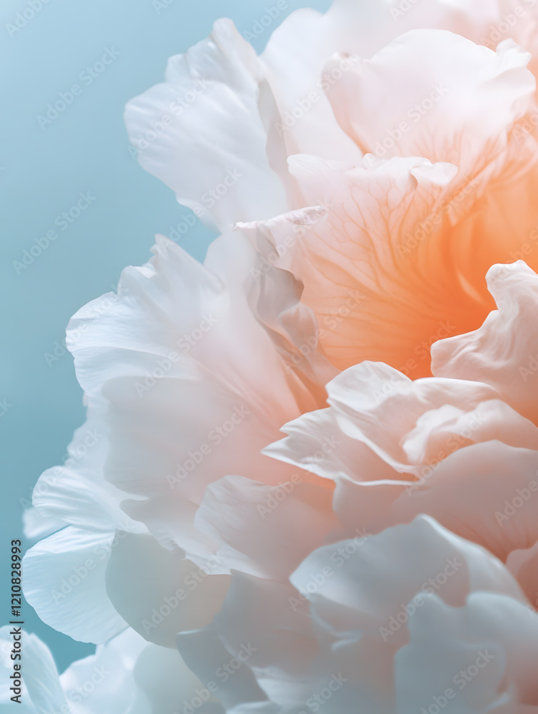 Delicate Close-Up of a Soft Pale Pink Peony Flower Against a Serene Light Blue Background : Generative AI Delicate Close-Up of a Soft Pale Pink Peony Flower Against a Serene Light Blue Background : Generative AI
