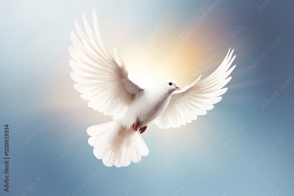 Dove With Glowing Halo In The Blue Sky Dove With Glowing Halo In The Blue Sky