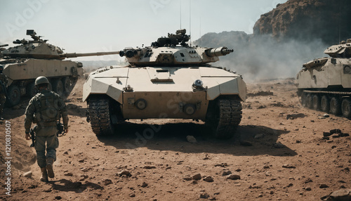 three tanks and two soldier...