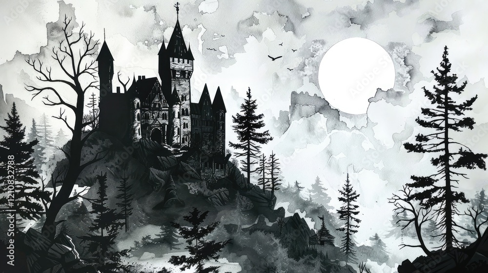 Castle concept of art silhouette carving Castle concept of art silhouette carving