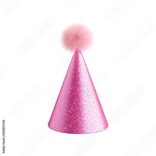 Pink Glitter Party Hat with Pom Pom