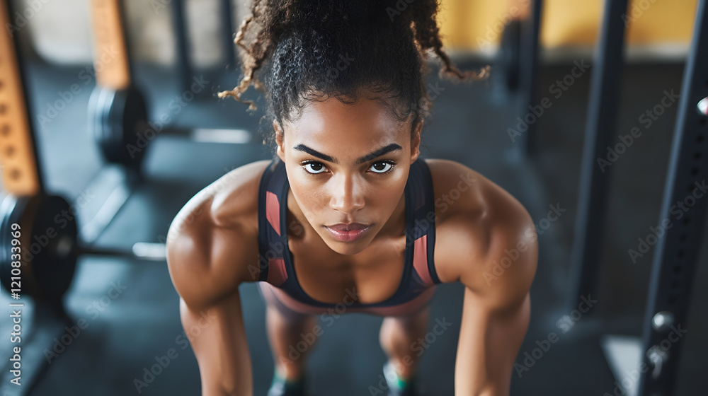 Obraz premium Focused Female Athlete in Gym Performing Intense Workout with Determination : Generative AI