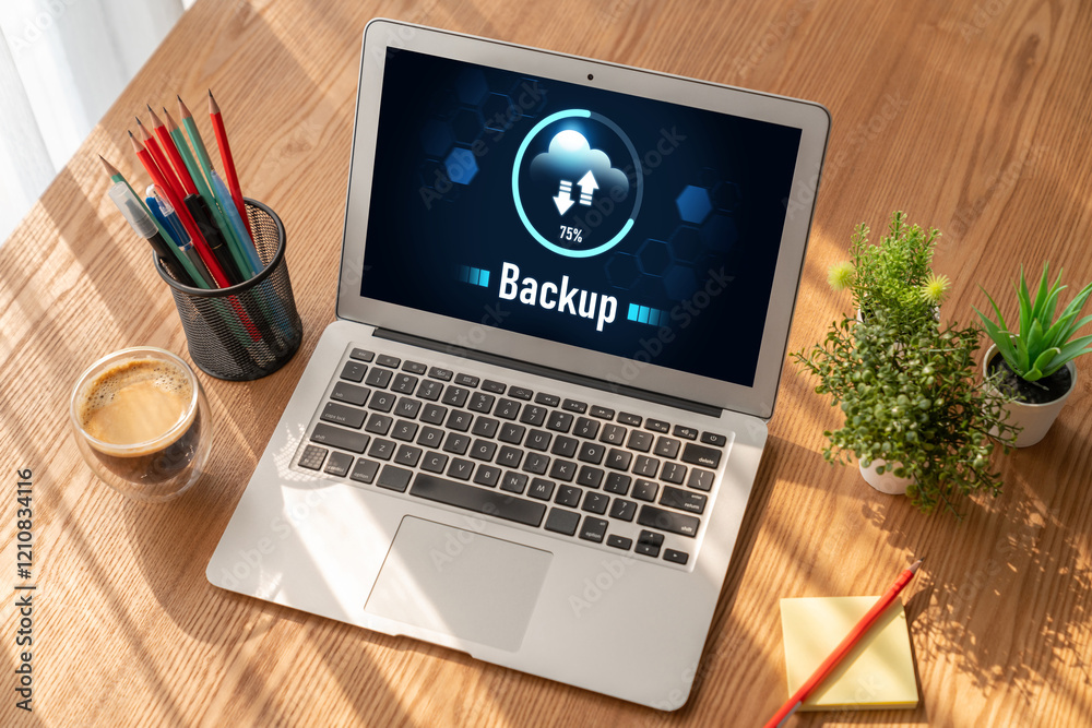Fototapeta premium Backup Storage Data Internet Technology Business concept. Database storage cloud technology file data transfer sharing, cyber, big data information, internet banking application download upload snugly