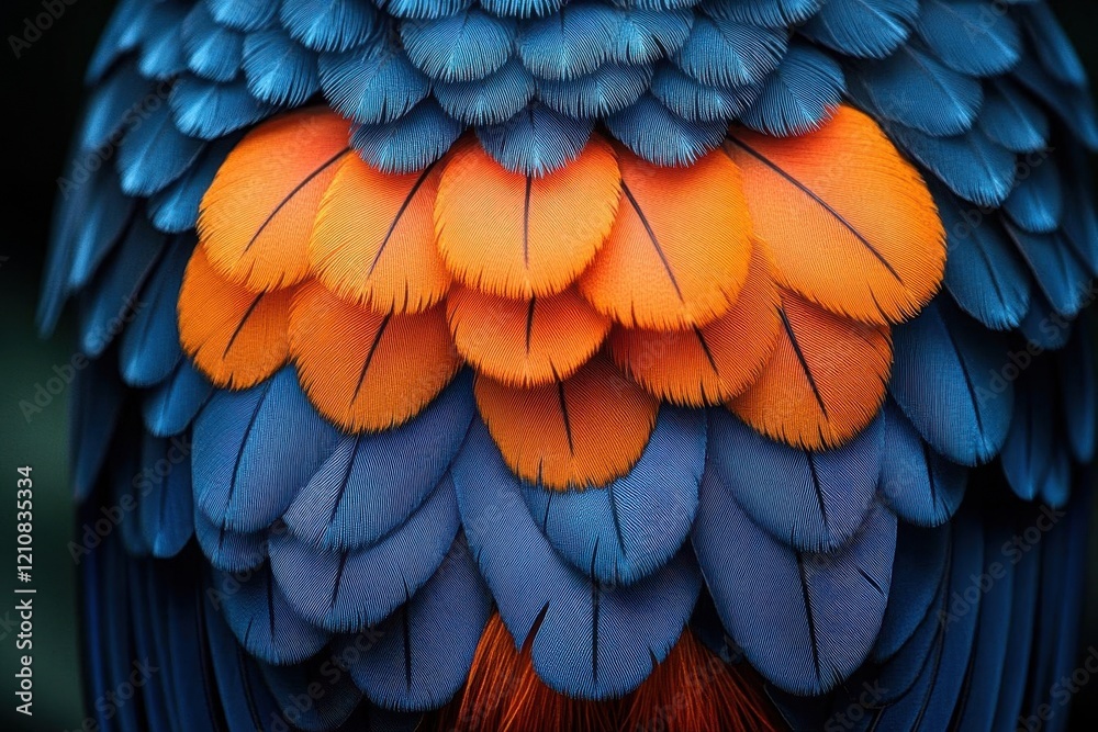 Fototapeta premium closeup view of vibrant kingfisher feathers showcasing intricate patterns and shimmering colors soft focus enhancing the beauty and delicacy of this remarkable birds plumage