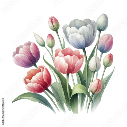 Watercolor Tulip flowers on White Background hand drawing vector illustration