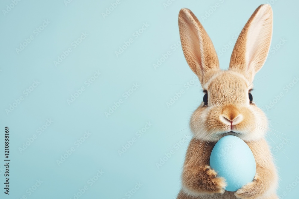 Obraz premium Rabbit is holding a blue egg in its mouth