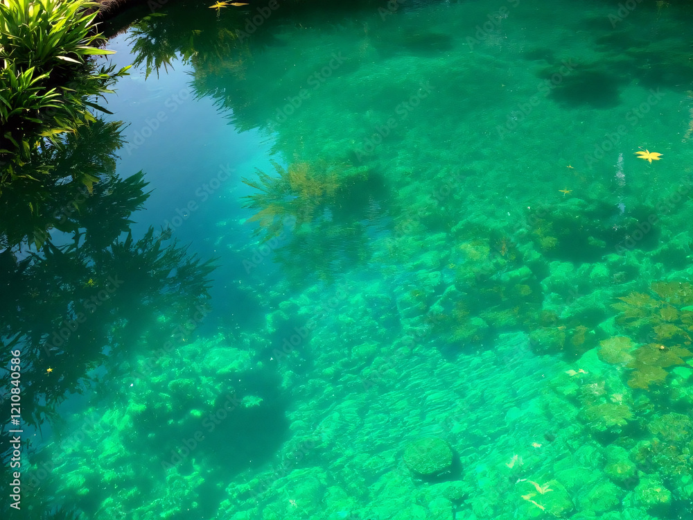 Fototapeta premium Clear green water, lush foliage.