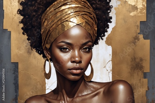 Colorful abstract artistic portrait painting of a black woman, african culture.

