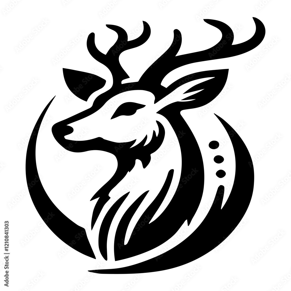 Black and white vector deer logo on a white background. Black and white vector deer logo on a white background.