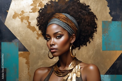 Colorful abstract artistic portrait painting of a black woman, african culture.

