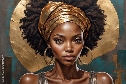 Colorful abstract artistic portrait painting of a black woman, african culture.

