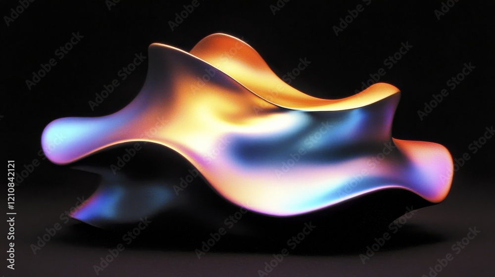 Obraz premium Abstract organic sculpture with iridescent metallic surface on black background