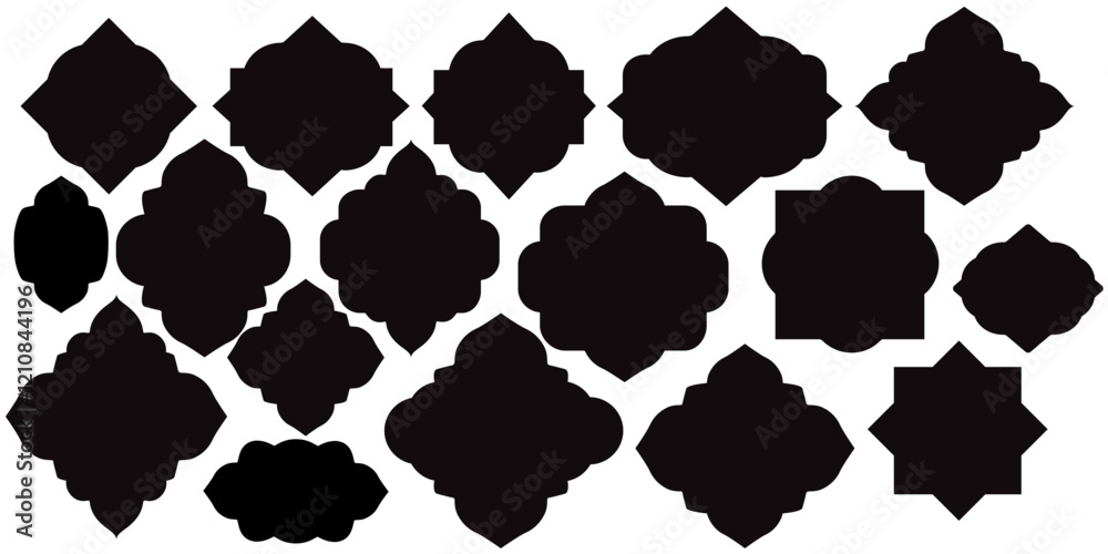 Fototapeta premium Mashrabiya collection.Arabic window and islamic doors frame shape set. Oriental architecture elements.