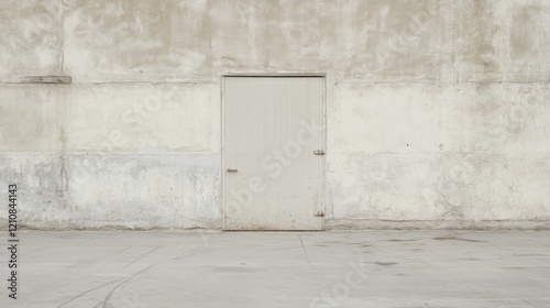 White door on a weathered concrete wall.