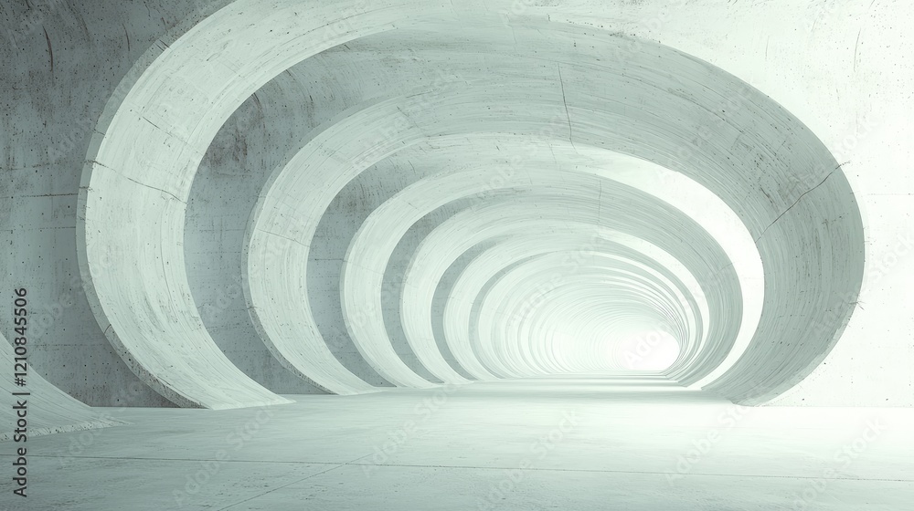 Obraz premium Abstract concrete tunnel, light at end, architectural design, background for technology