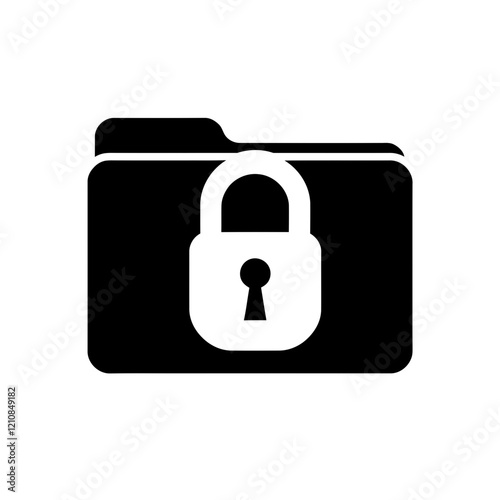 Minimalist black and white folder icon with padlock for security visualization
