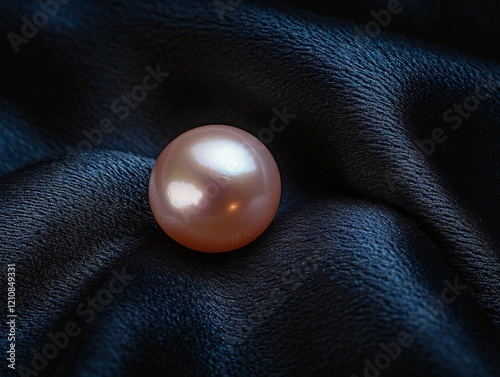 Lustrous single pearl resting on a dark textured surface with soft reflections and warm tones photo