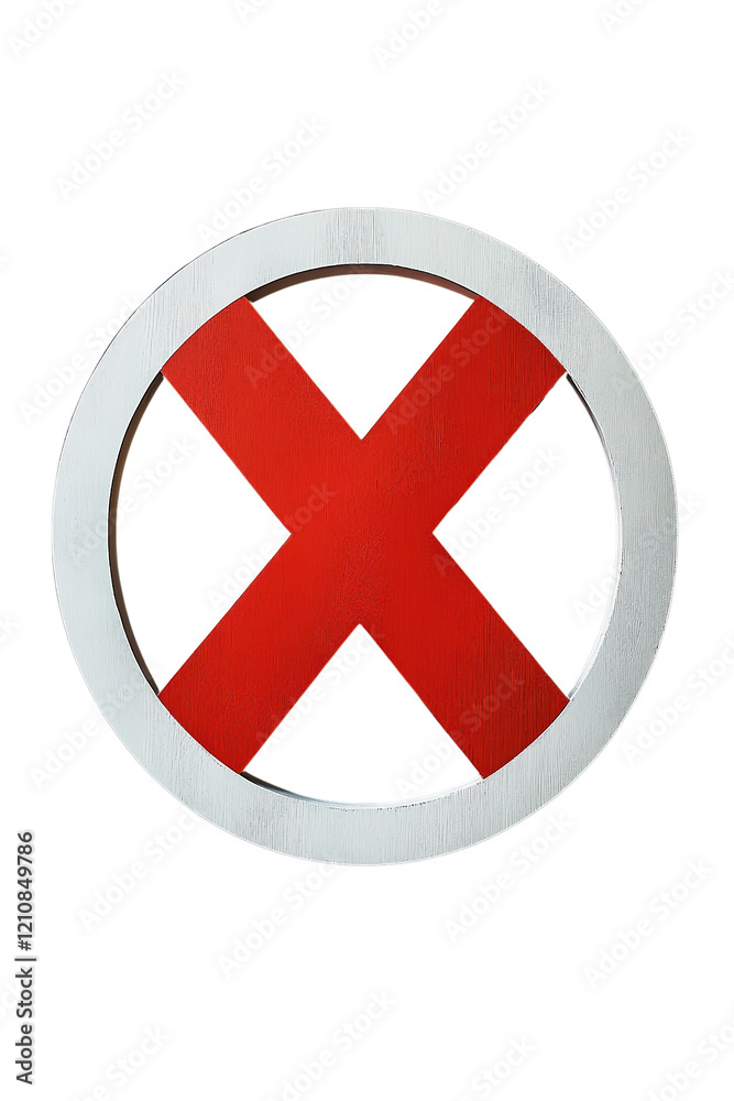 Fototapeta premium Red X inside circular white frame symbolizing prohibition or denial isolated on transparent background