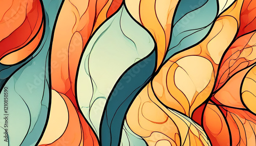 Wallpaper with abstract colorful wavy graphic lines.
