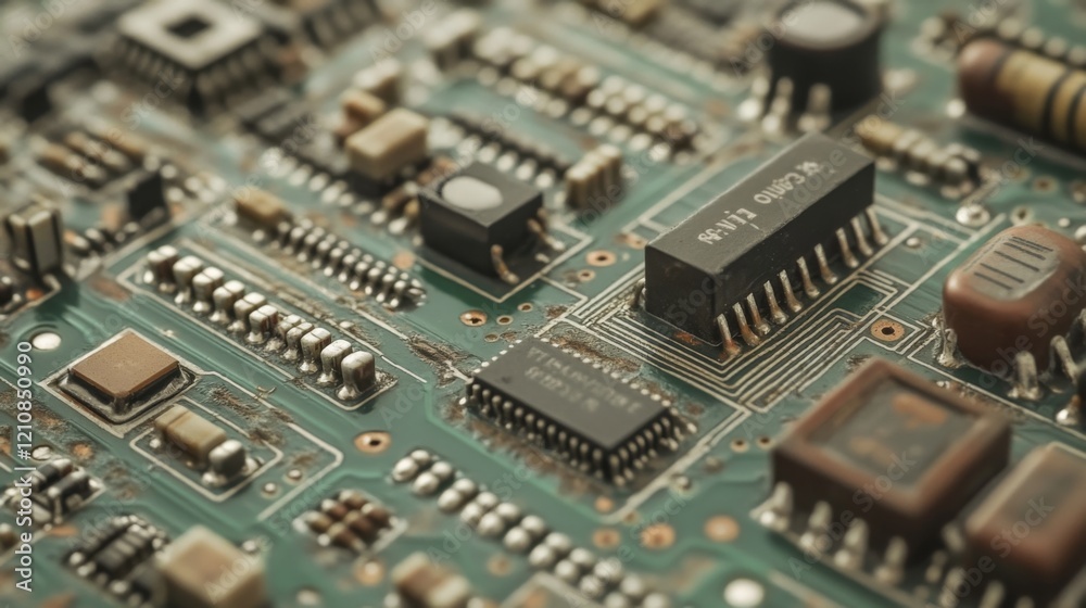 Close-up of a circuit board with various electronic components. Close-up of a circuit board with various electronic components.