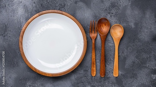 A  blank slate on a rustic Italian kitchen table, ready for creativity and culinary inspiration to unfold. photo