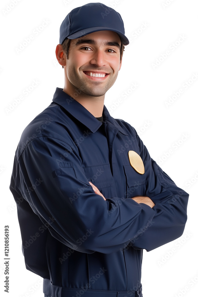 Portrait of a confident mailman smiling, transparent background (PNG) Portrait of a confident mailman smiling, transparent background (PNG)