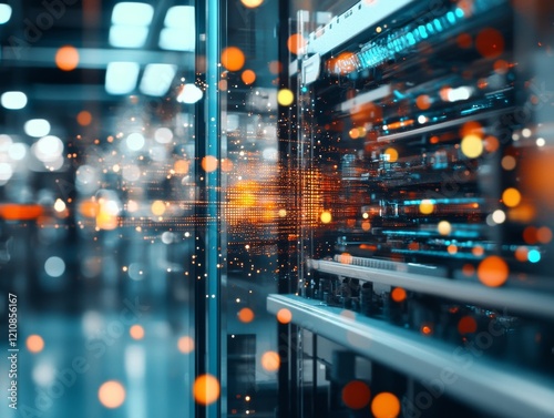 Data centers showcase high-tech server functionalities in a vibrant digital environment