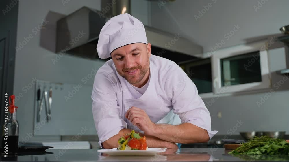 Chef Garnishing a Fresh Vegetable Dish Chef Garnishing a Fresh Vegetable Dish