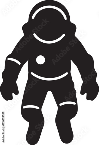 An illustration of a silhouette icon of an astronaut suit floating in space