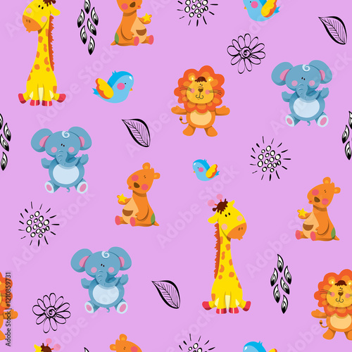 seamless pattern. baby giraffe and baby animals on a white background. cartoon illustration.