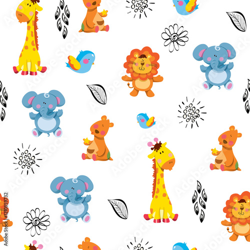 seamless pattern. baby giraffe and baby animals on a white background. cartoon illustration.