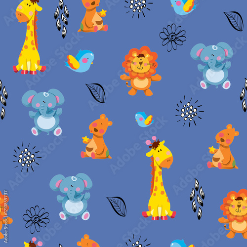 seamless pattern. baby giraffe and baby animals on a white background. cartoon illustration.