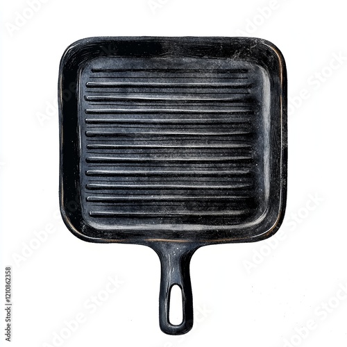 This artwork presents a watercolor  of an electric griddle, emphasizing its unique texture and design against a clean white backdrop, inviting culinary creativity photo